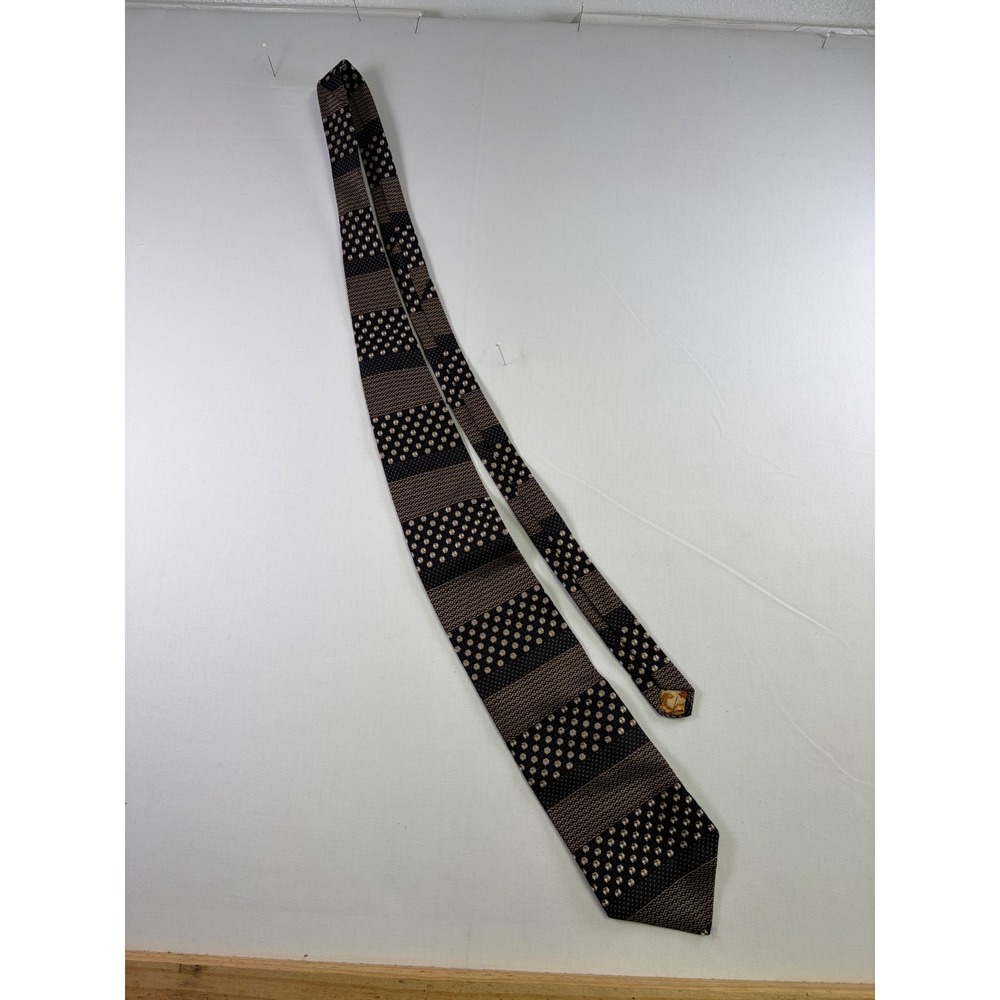 Carlo Palazzi Italy Silk Tie Black Bronze Geometric Pattern Map Lining Mens